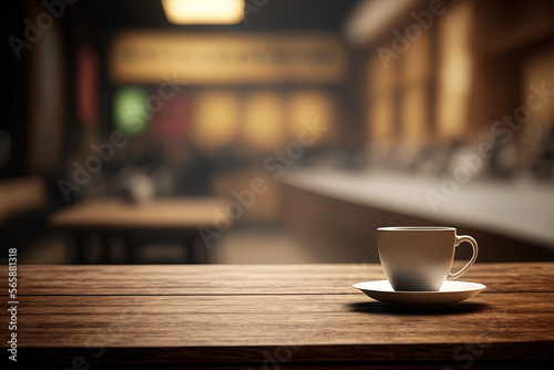 Tabletop, coffee shop, background. Generative AI. 