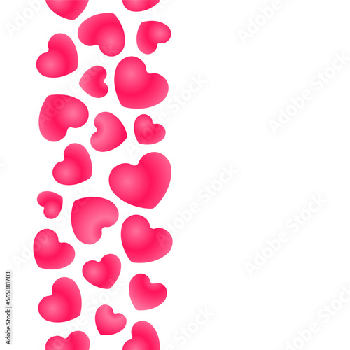 Seamless stripe of bright pink hearts. Vector illustration of sweet candies in the shape of love. Design for Valentine's day