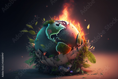 Earth on Fire Illustration - Global Warming