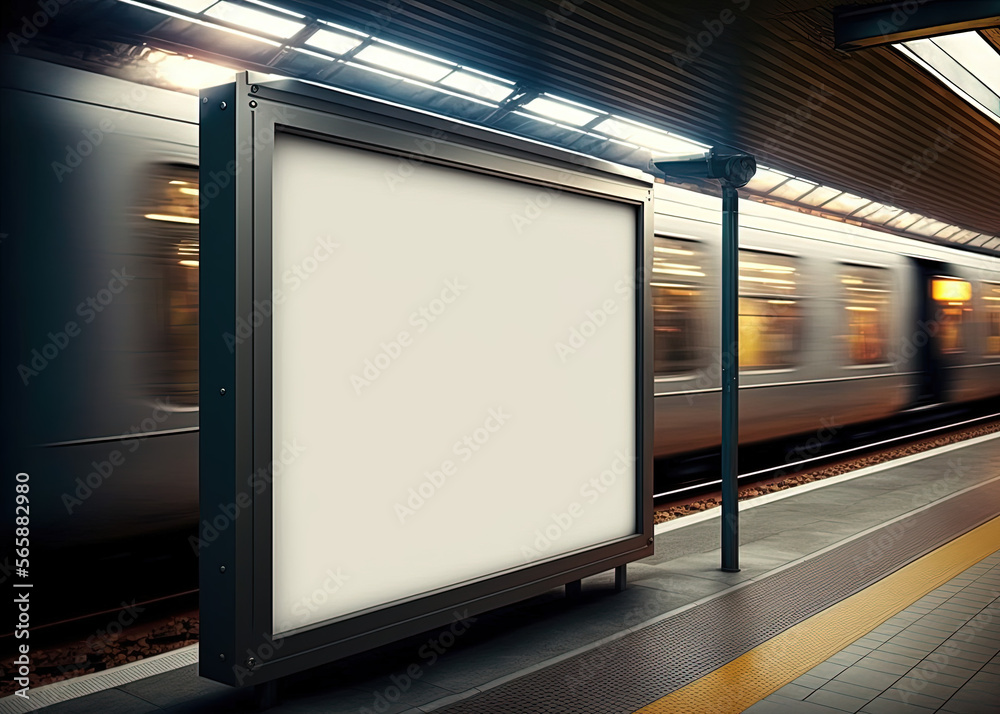 Billboard, metro station, blank , mockup. Generative AI. Billboard, metro station, blank , mockup. Generative AI.