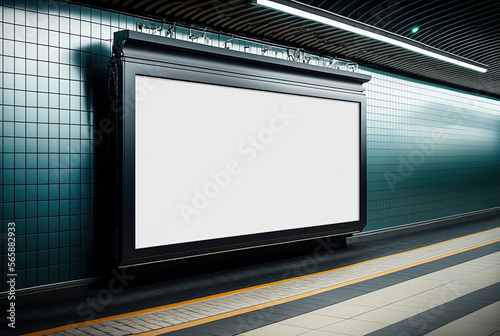 Billboard, metro station, blank , mockup. Generative AI.