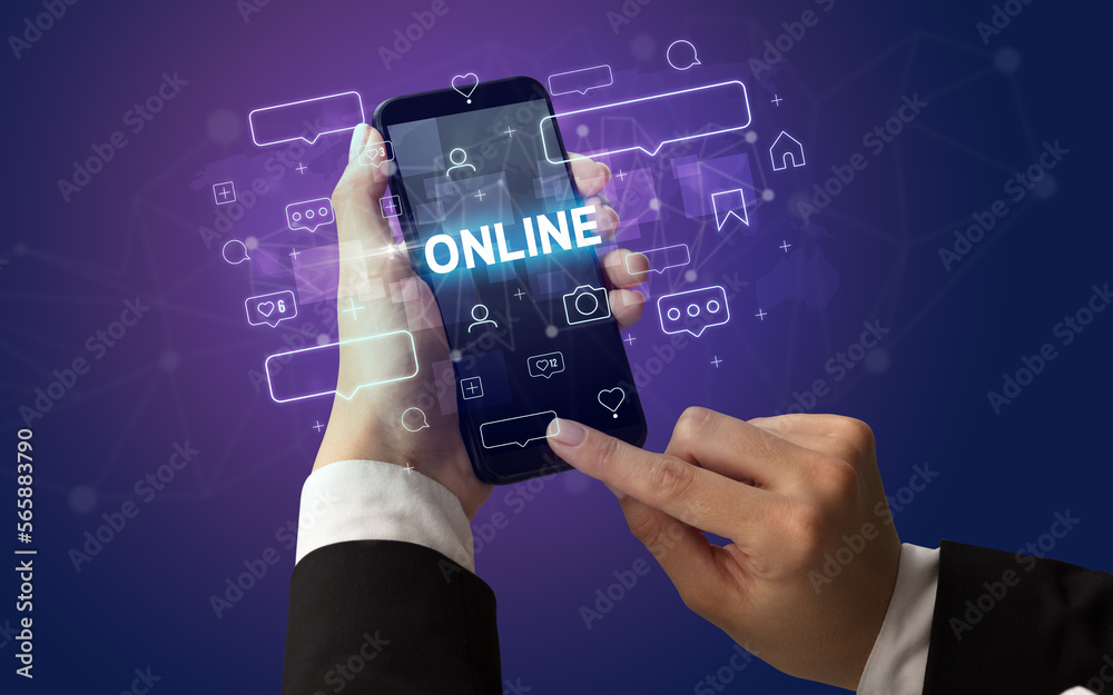 Hand using smartphone with social media concept Hand using smartphone with social media concept