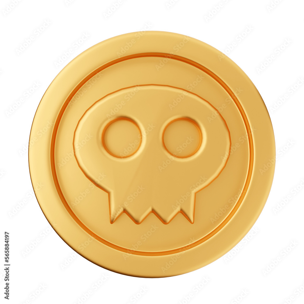Fototapeta premium 3d coin skull gold icon illustration render