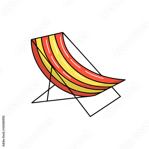 Longue chaise cute sunbed striped drawing summer relaxation tanning beach armchair vector illustration isolated on a white background