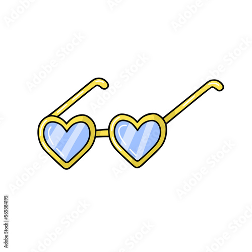 Cute yellow drawing women sunglass heart shape lens fashion summer retro vintage vector illustration isolated on a white background