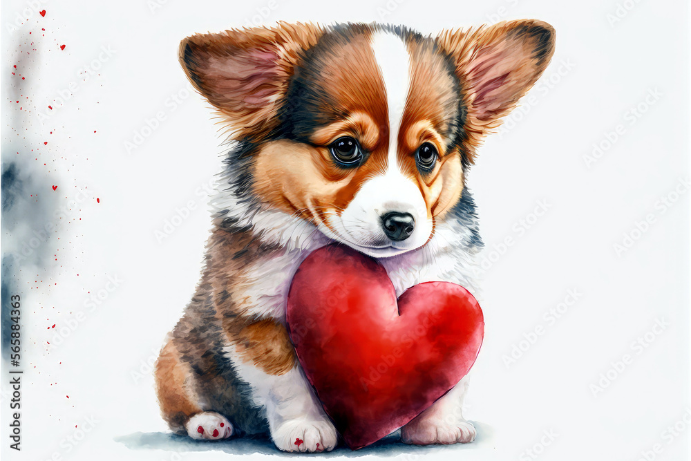 Puppy with red heart, Generative AI