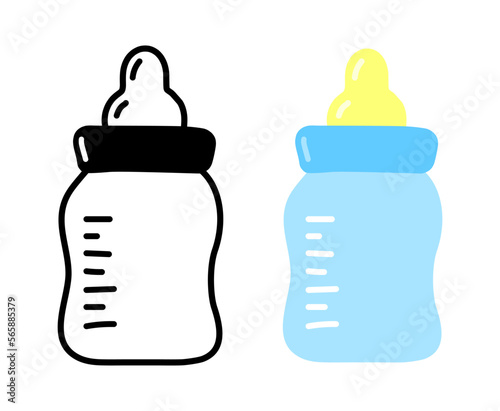 Baby bottle icon vector set. Cartoon and outline logo design element.