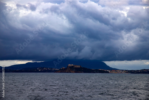 Procida Island on a rainy day with dramatic clouds