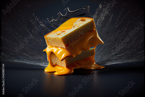 Cheez Splashing Over Sandwich on Dark and Moody Background  photo