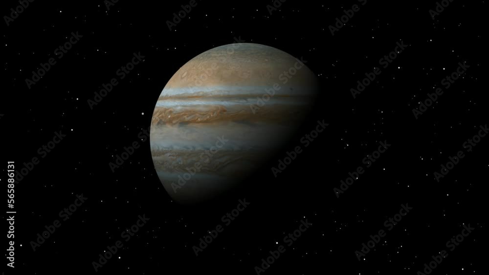Jupiter planet in space. realistic 3d Jupiter planet rotating . galaxy background. Jupiter planet in space. realistic 3d Jupiter planet rotating . galaxy background.