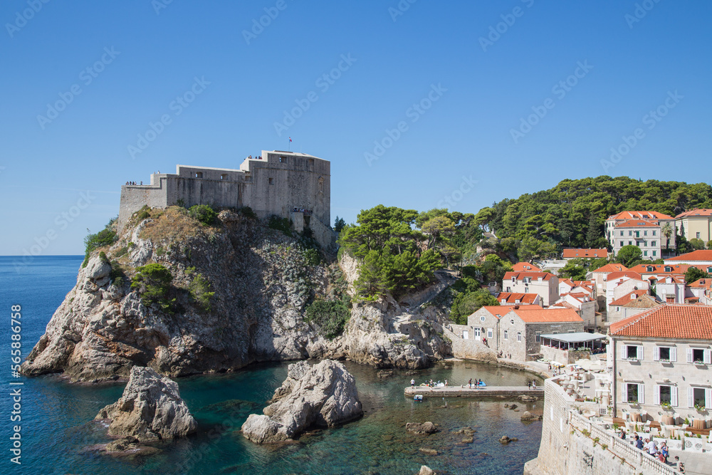 Ancient Fort Livrijenac and the west harbor in the famous bay known as film location in Dubrovnik, Croatia