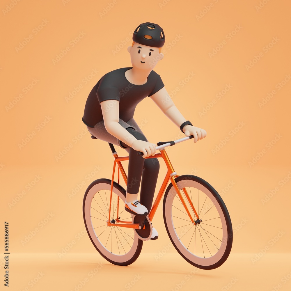 Naklejka premium 3D Man Bicycle Exercise Workput Transport Person Activity