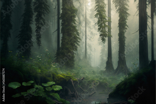 霧がかかった森のイラスト, Generative AI
