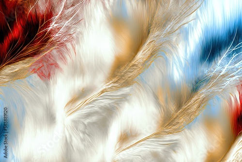 Furred feathers abstract background texture, generative ai photo