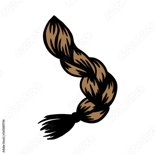 Beautiful lady hairstyle, braid icon, isolated doodle drawing, outline sketch, graphic vector logo design, beauty salon line art sign, braided hairdo.