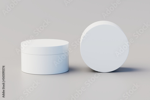 White Plastic Cosmetic Multiple Jars Mockup. 3D Illustration photo