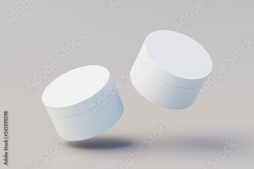 White Plastic Cosmetic Multiple Jars Mockup. 3D Illustration
