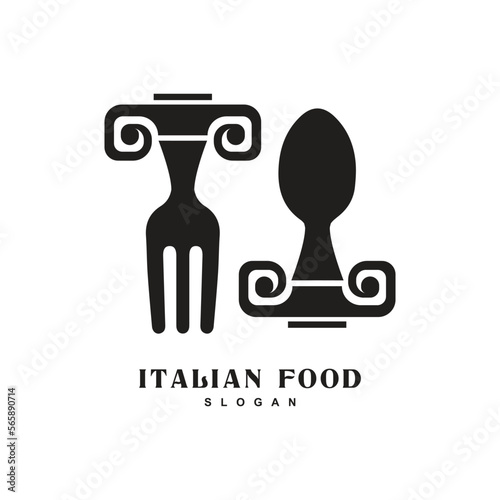 Column fork and spoon creative Italian restaurant logo vector