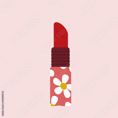 Read  lipstick with Daisy Flowers Pattern and Pink Background 