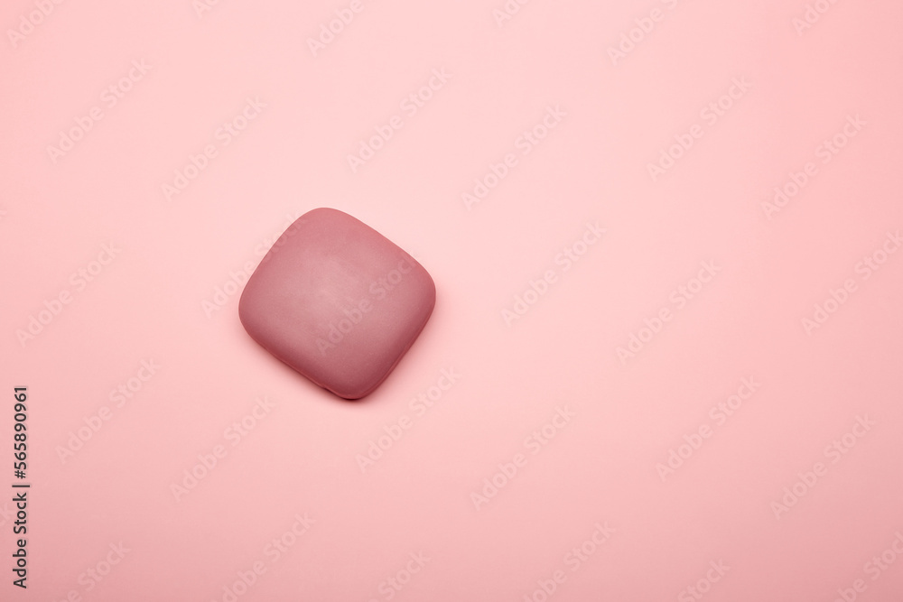 Minimalism clean pink square shape soap bar isolated on the bright solid fond plain pink background Minimalism clean pink square shape soap bar isolated on the bright solid fond plain pink background