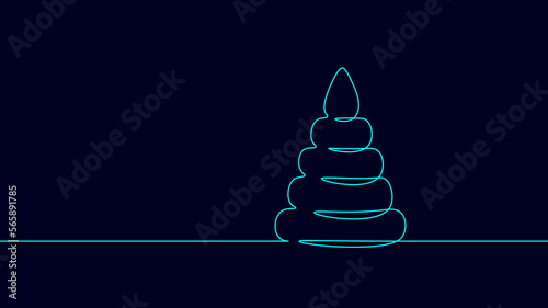 One line continuous pyramid kids toy symbol concept. Silhouette of early education toddler plastic rings. Digital white single line sketch drawing vector illustration