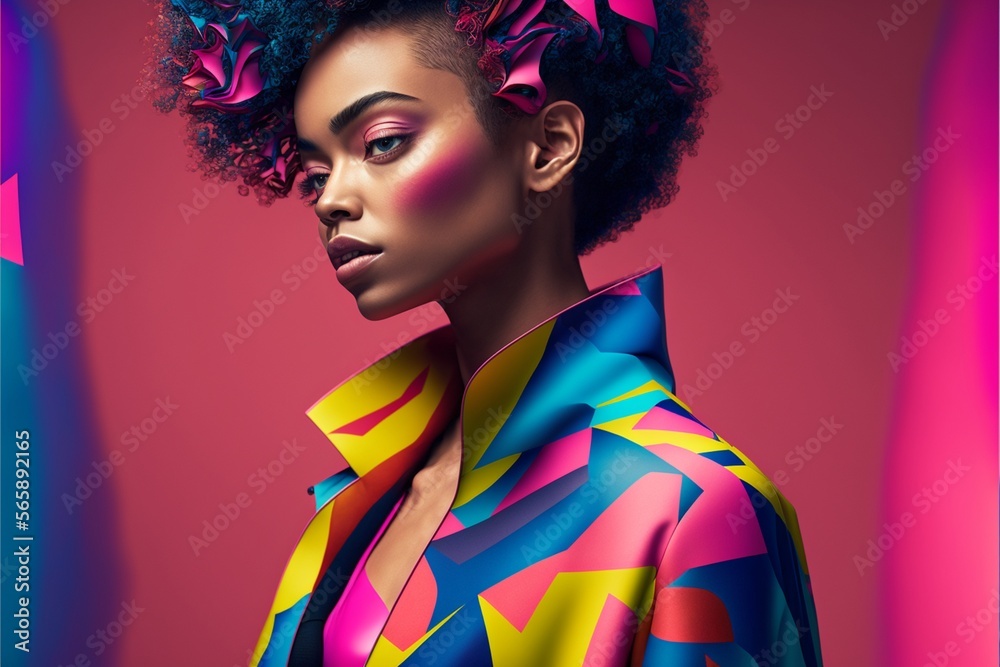 Fototapeta premium Afroamerikanisches Supermodel mit Designer Kleidung und tollem Make-Up