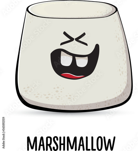 funny cartoon cute marshmallow character isolated on white background. My name is marshmallow vector concept. vector summer funky marshmallow food character