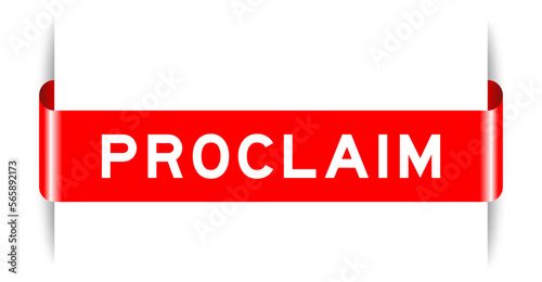 Red color inserted label banner with word procalim on white background