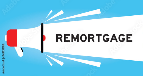 Color megaphone icon with word in white banner on blue background