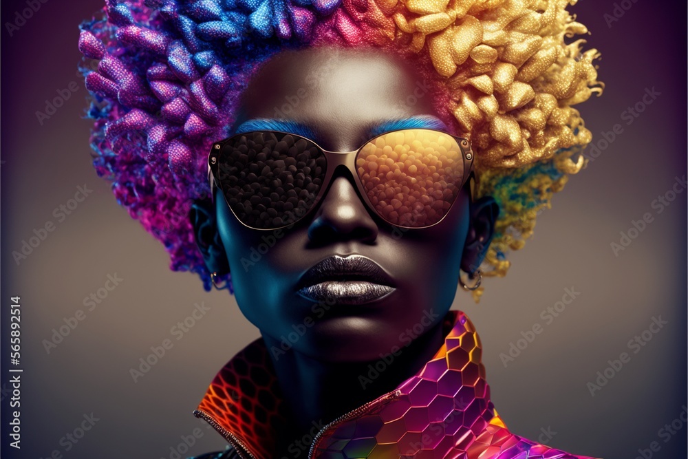 Afrikanisches Model mit extravagante Mode Kleidung und tollem Make