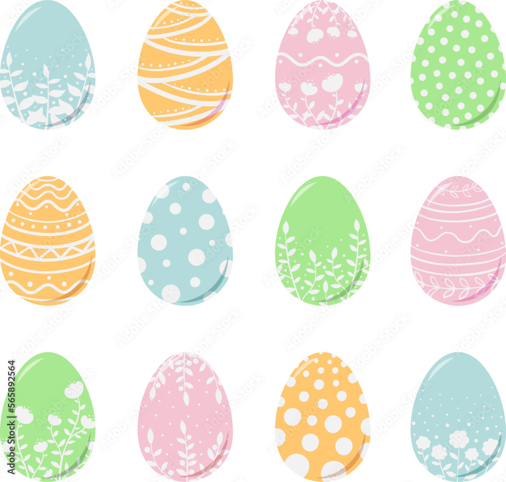 A set of Easter eggs with a floral pattern. Spring illustration for the Easter holiday. Flat style vector image. A set of Easter eggs with a floral pattern. Spring illustration for the Easter holiday. Flat style vector image.