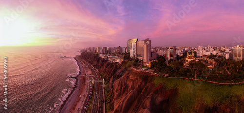 фотографія larcomar after sunset with its skyline and beautiful sunset view  in peru's capi