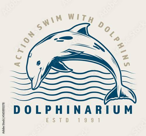 Dolphinarium company colorful vintage sticker