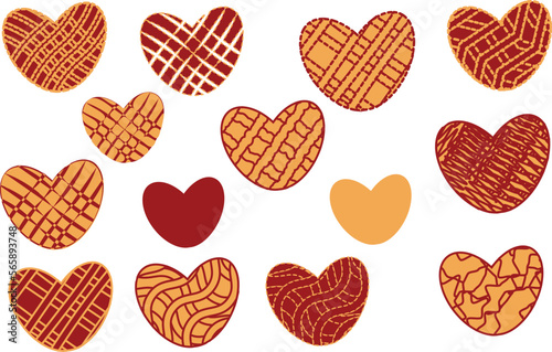 isolated set of hearts. elements in red and gold colors. for valentine day, wedding, confession of love cards, poster, banners