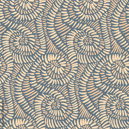 Seamless pattern with doodle texture. Simple surface design, abstract background with streaked swirls, waves. Seamless hand drawn texture: white strokes on a blue background. Vector illustration.