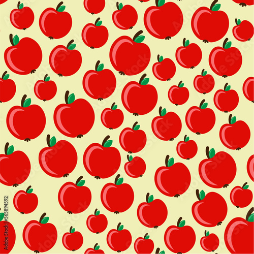 Seamless pattern with apples on yellow background