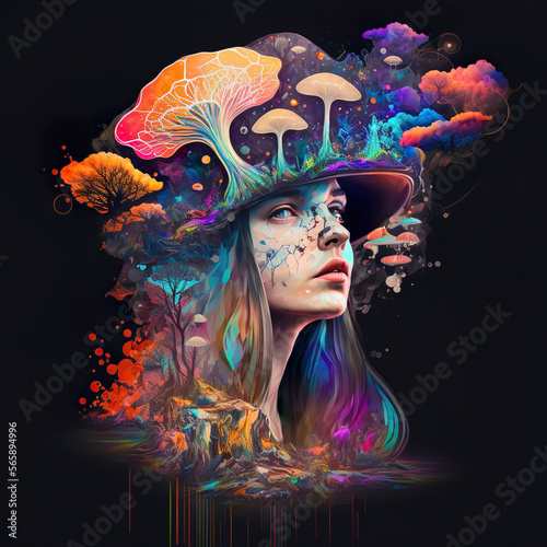 Psychedelic magic mushroom spiritual fairy female fantasy shaman