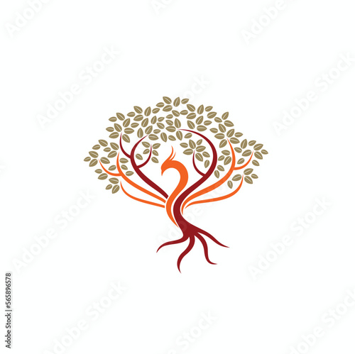 illustration of phoenix combined with tree. photo