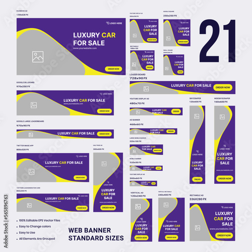 Luxury car web set banner for sale social media posts. Rent car social media post template design, advertising banner template