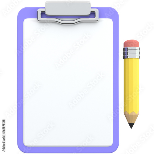 Clipboard icon with 3d pencil, for UI, poster, banner, social media post. 3D rendering