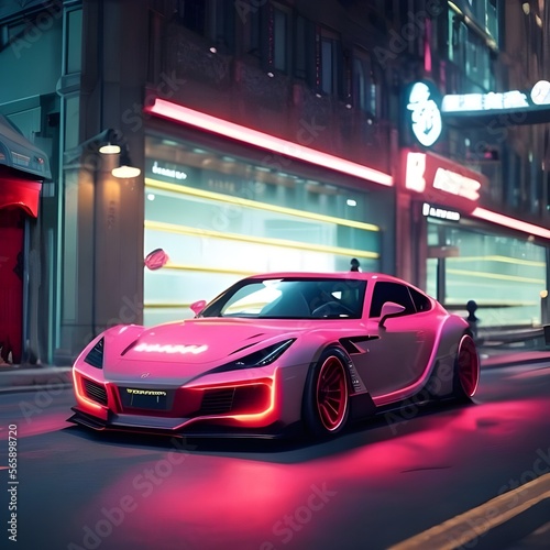 3d render futuristic car street neon light dark minimal © stocky