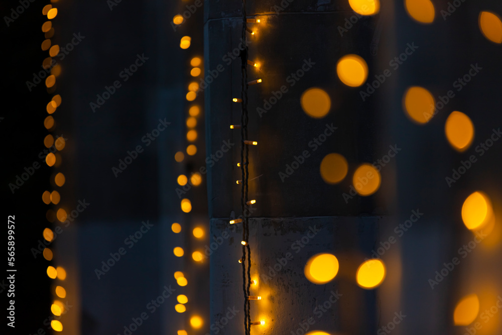 Garland or holiday lighting with bokeh light background