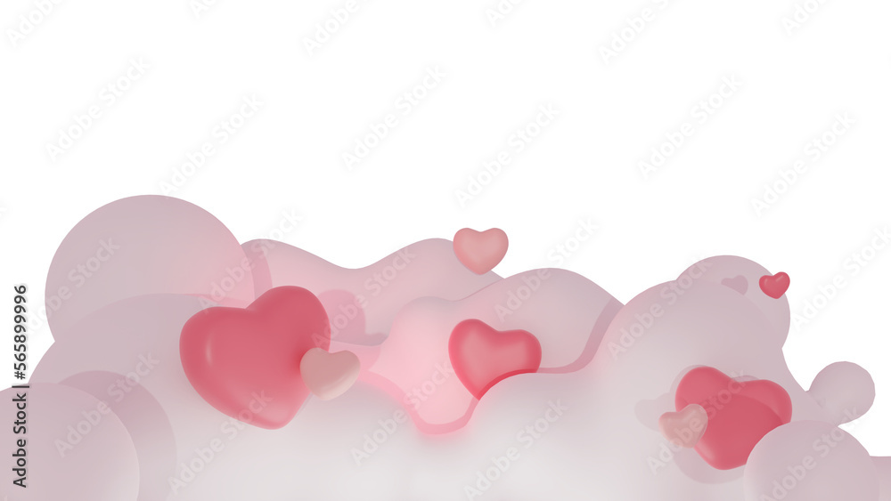 3D pink heart with clouds valentine's day