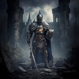 Medieval fantasy Knight, in plate armor, DnD universe avatar Generative AI