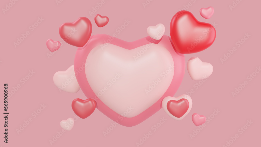 3D pink background with hearts valentine's day