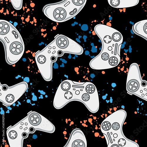 Vector Gamer Seamless Pattern. Game controller vector seamless pattern. Video game seamless repeat pattern.