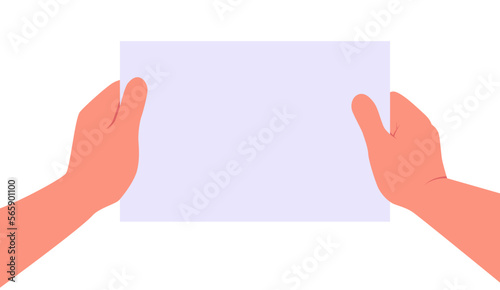Two hands hold clear paper sheet close up vector illustration