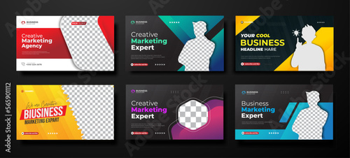 Corporate business YouTube video thumbnail collection for workshop promotion Modern thumbnail and web banner template	