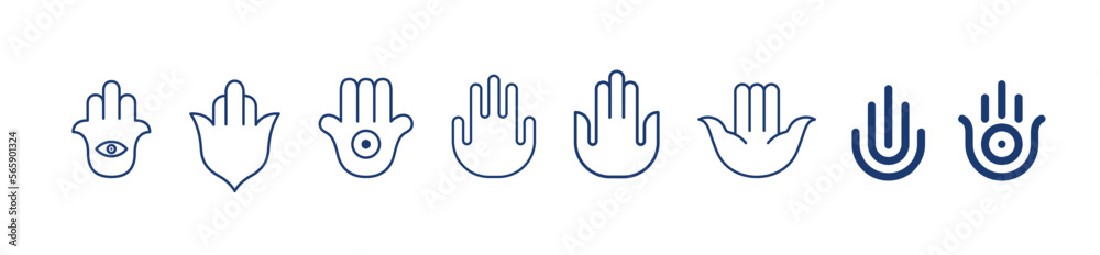 Set with line Hamsa hand or hand of Fatima religious amulet vector illustration. Set with line Hamsa hand or hand of Fatima religious amulet vector illustration.