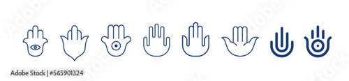 Set with line Hamsa hand or hand of Fatima religious amulet vector illustration.
